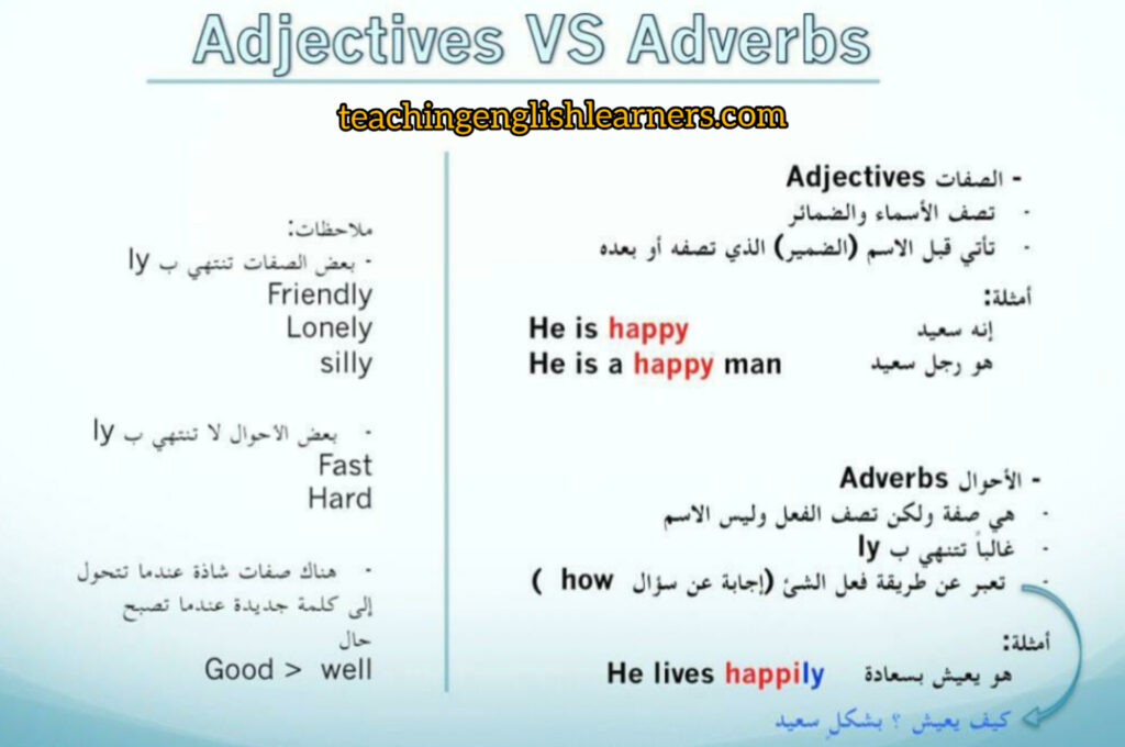 مقارنة الصفة والحال في اللغة الإنجليزية 